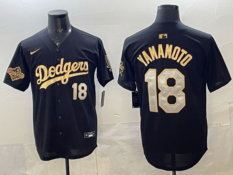 Men 2026 Nike Los Angeles Dodgers #18 Yamamoto Black Game MLB Jersey 027